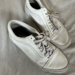 Vans White Sneakers with Canvas Material and Flat Sole